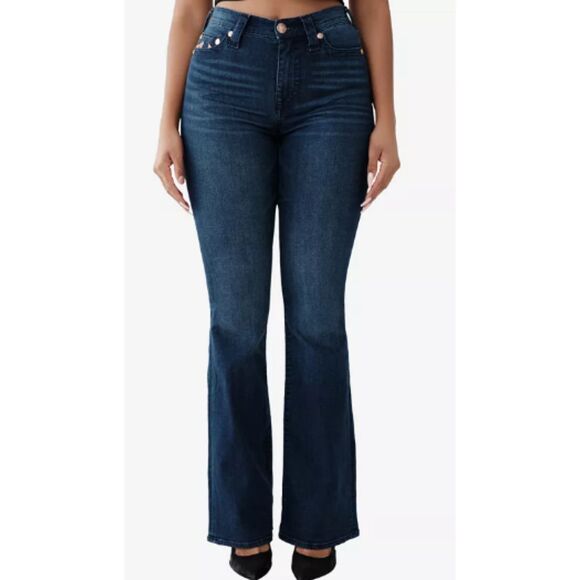 True Religion High Rise Jeans Reagan Dark Denim Flare Leg NWT Size 27 Stretch - Picture 3 of 7